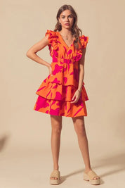 SO ME Floral V Neck Layered Dress with Elasticized Waist | Daverri Fashions