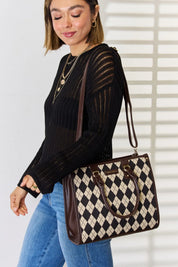 David Jones Argyle Pattern PU Leather Handbag | Handbags Daverri Fashions