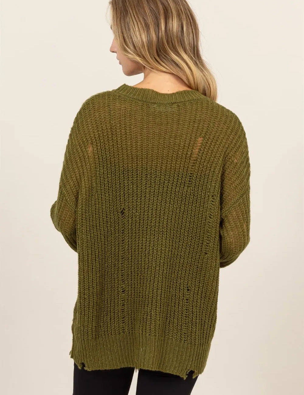HYFVE Distressed Long Sleeve Knit Top | Knit Tops Daverri Fashions