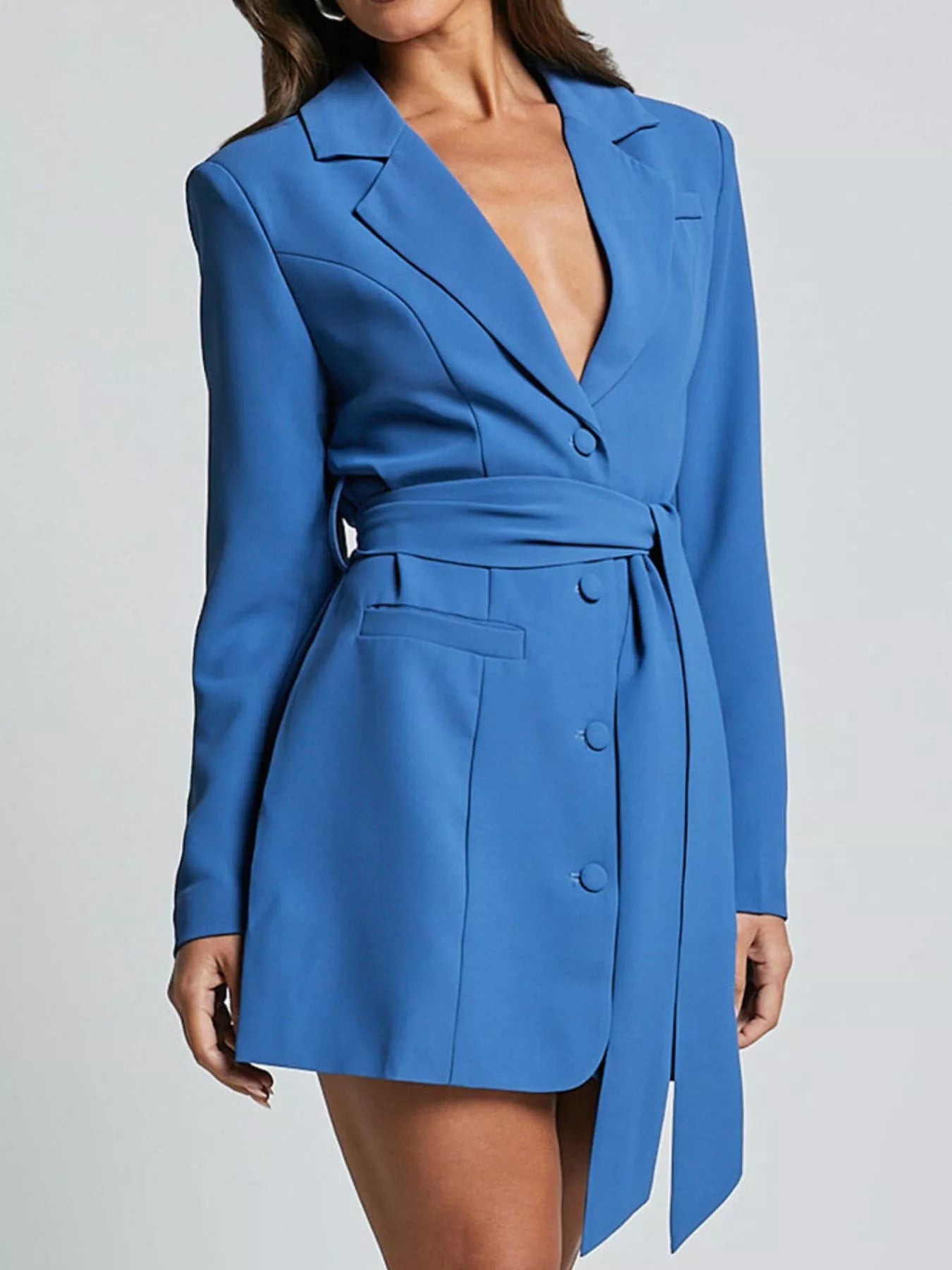 Lapel Collar Tie Waist Mini Blazer Dress | Mini Dresses Daverri Fashions