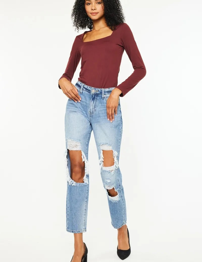 Kancan High Rise Distressed Boyfriend Jeans | Jeans Daverri Fashions