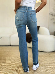 Judy Blue Full Size Mid Rise Destroyed Hem Distressed Jeans | Jeans Daverri Fashions
