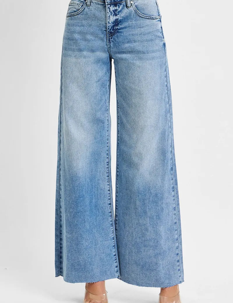 RISEN Full Size Tummy Control High Rise Ankle Palazzo Jeans Plus Size | Jeans Daverri Fashions