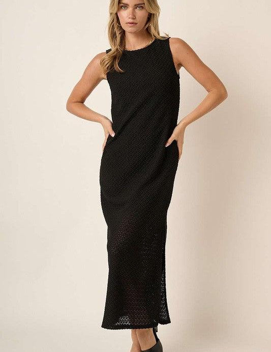 Black Mittoshop Side Slit Round Neck Sleeveless Dress | Daverri Fashions
