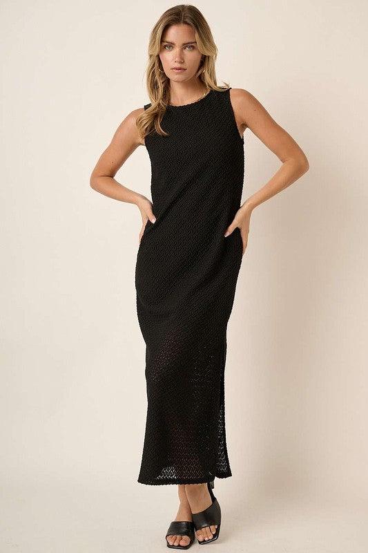 Black Mittoshop Side Slit Round Neck Sleeveless Dress | Daverri Fashions