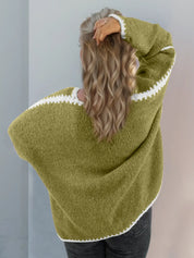 Double Take Contrast Open Front Dropped Shoulder Cardigan | Cardigans Daverri Fashions