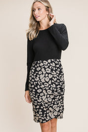 BOMBOM Leopard Color Block Knit Dress | Daverri Fashions