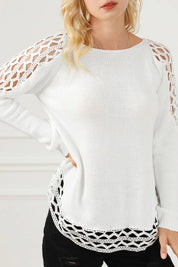 White Scoop Neck Hollow Out Sweater | Daverri Fashions