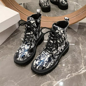 Black Graffiti Print Combat Boots with Colorful Street Art Design | Boots Daverri Fashions