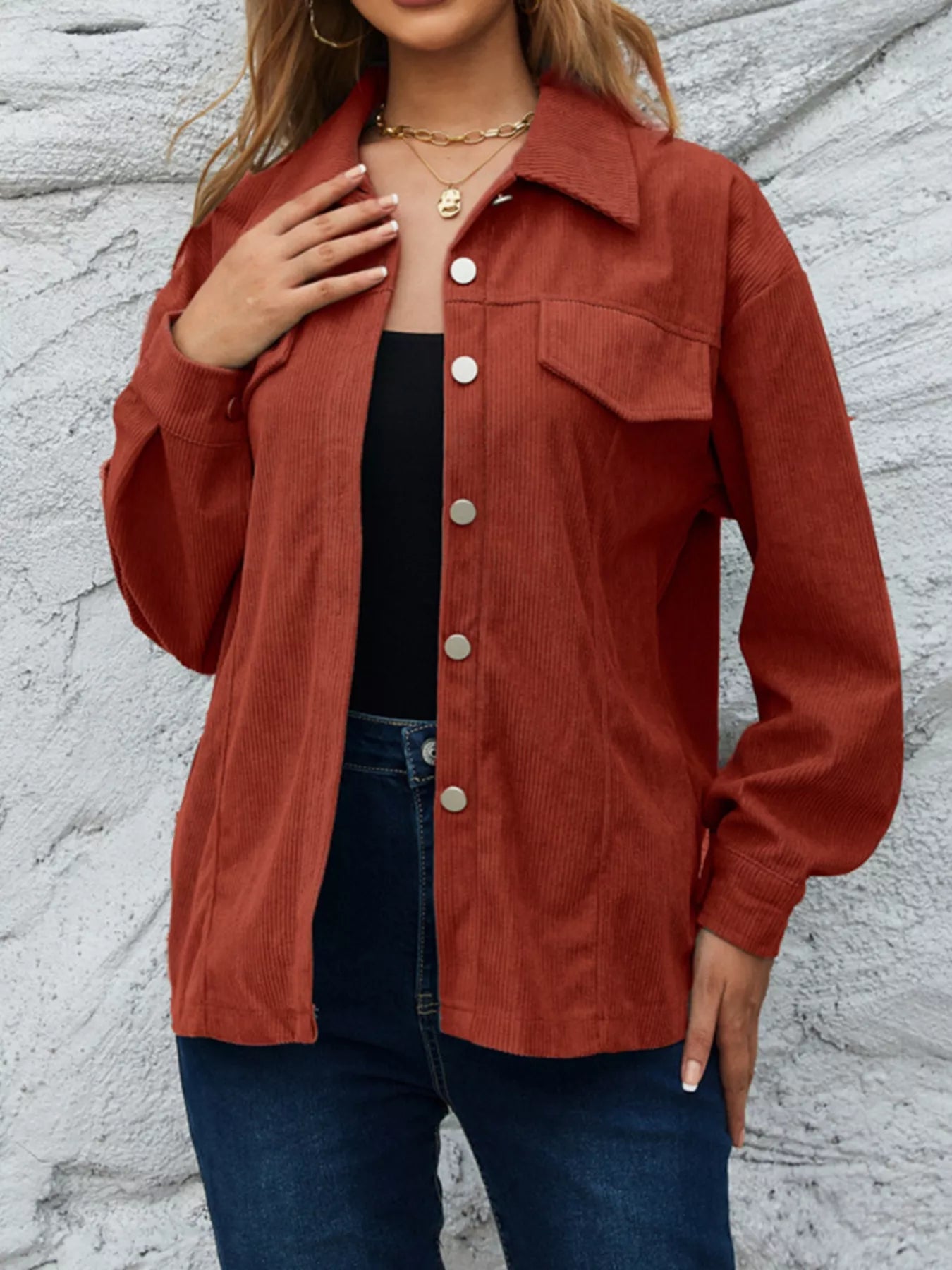 Corduroy Button-Down Shacket | Shackets Daverri Fashions