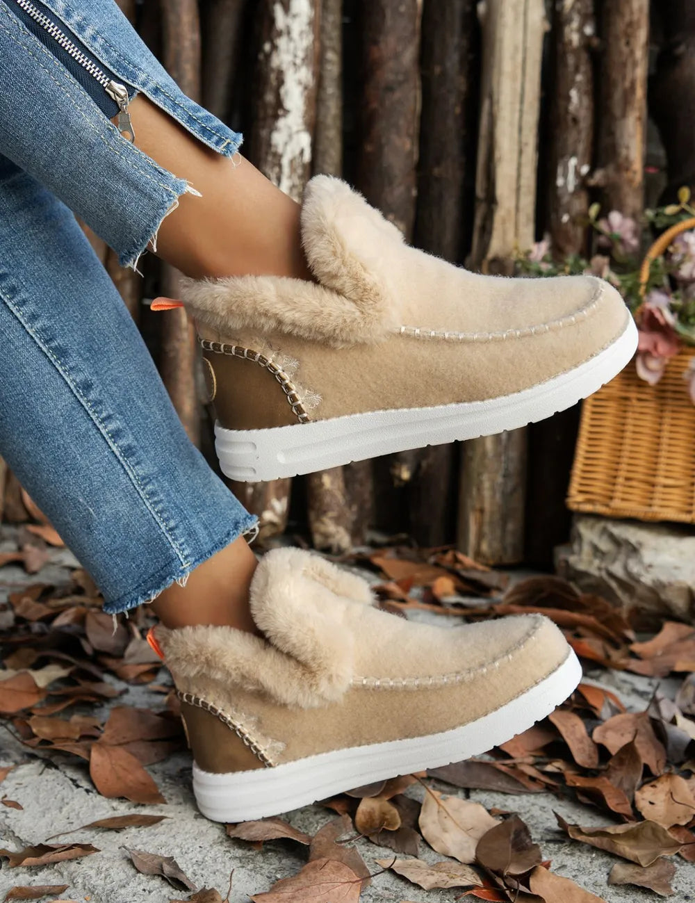 Furry Suede Round Toe Flat Boots | Boots Daverri Fashions