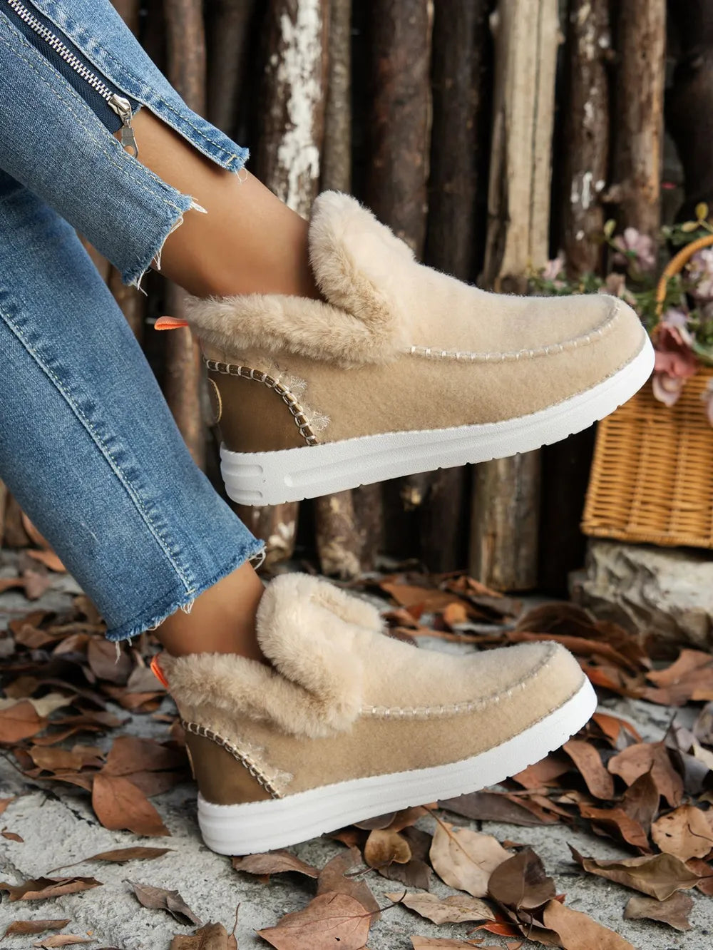 Furry Suede Round Toe Flat Boots | Boots Daverri Fashions