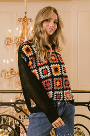 BiBi Granny Square Front Long Sleeve Top | Tops Daverri Fashions