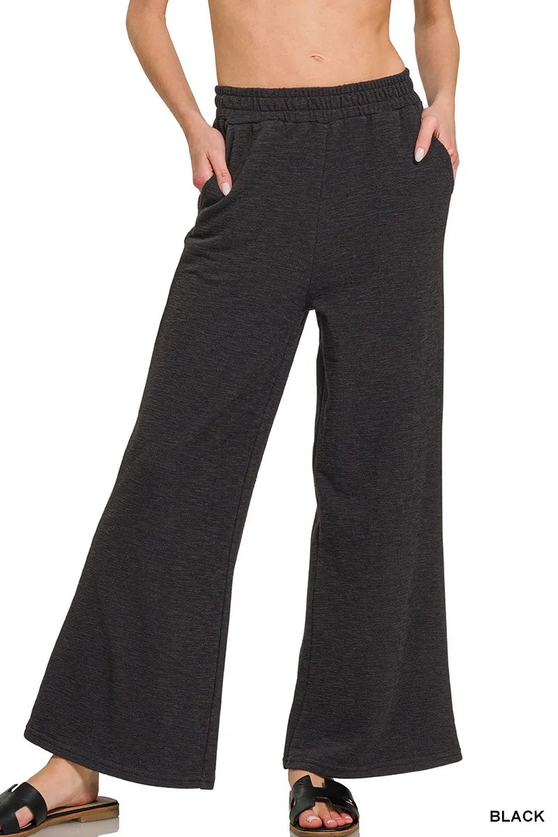 BLACK Zenana Cotton Slub Wide Leg Pants | Daverri Fashions