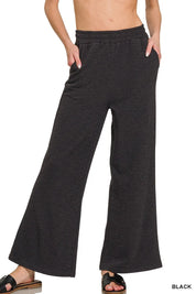 BLACK Zenana Cotton Slub Wide Leg Pants | Daverri Fashions