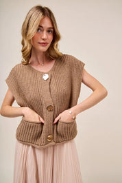 SO ME Big Metal Button Front Sweater Vest | Sweaters Daverri Fashions