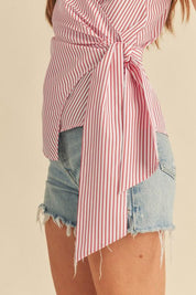 Aemi + Co Side Knotted Surplice Striped Cami | Cami Tops Daverri Fashions