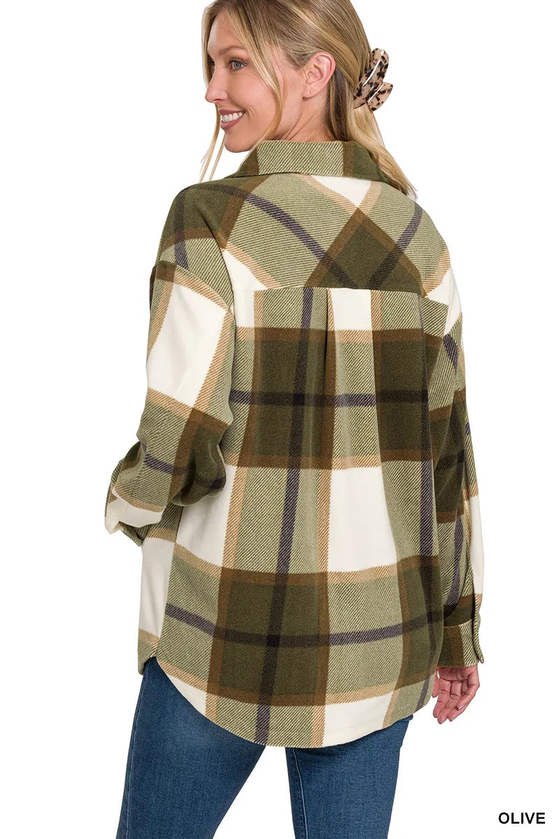 Zenana Oversized Plaid Fleece Shacket | Shackets Daverri Fashions