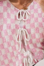 Double Take Tied Checkered Dropped Shoulder Flounce Sleeve Cardigan | Cardigans Daverri Fashions