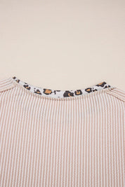 Leopard Trim Round Neck Ribbed T-Shirt | T-Shirts Daverri Fashions