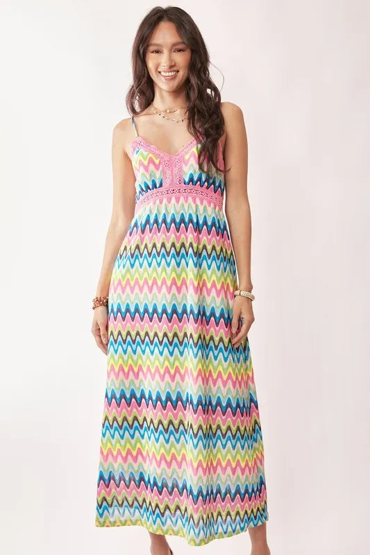 Davi & Dani Multi Color Crochet Lace Midi Dress | Daverri Fashions