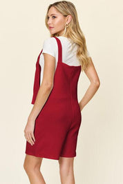 Double Take Full Size Textured Shortalls | Shortalls Daverri Fashions