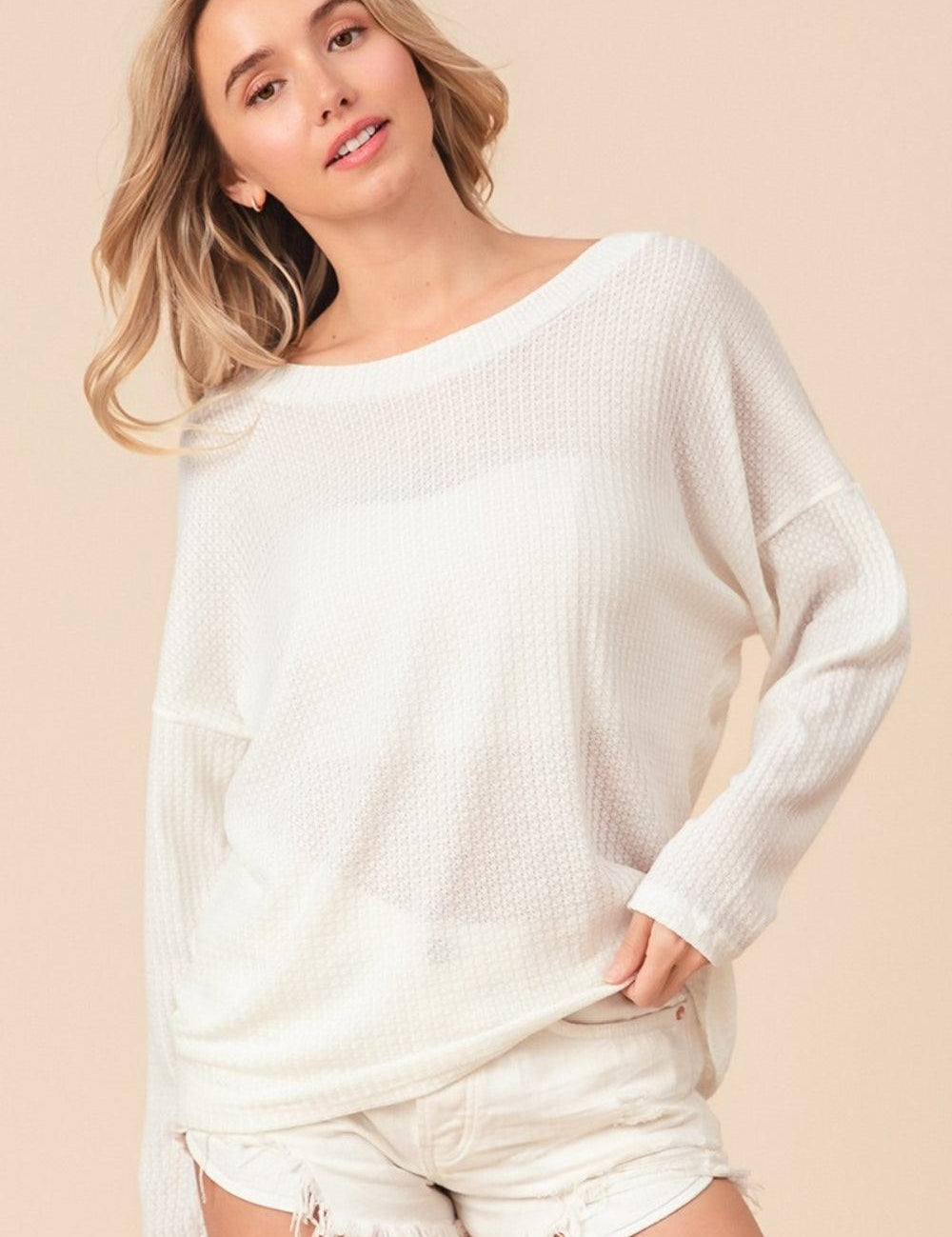 BiBi Waffled Backless Drawstring T-Shirt | Tops Daverri Fashions