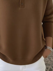 Full Size Half Button Long Sleeve Knit Top Plus Size | Knit Tops Daverri Fashions