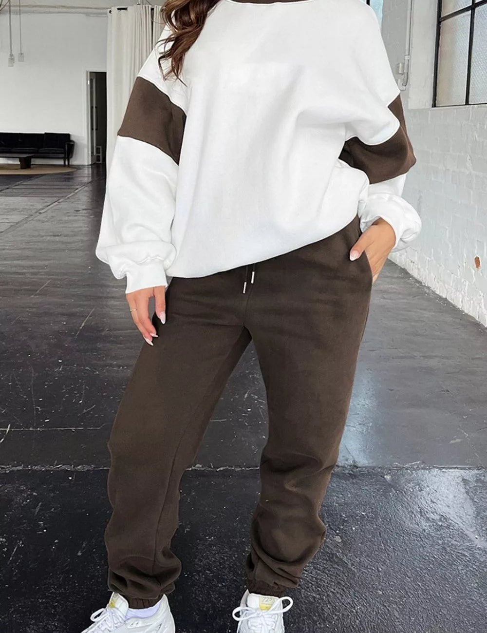 Chocolate Drop Shoulder Loose Sweatshirt and Joggers Active Set | Loungewear sets Daverri Fashions