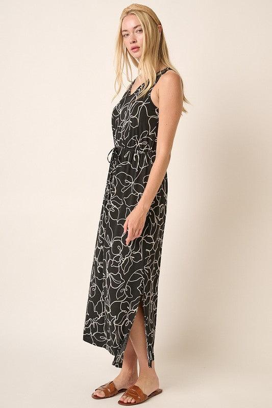 Mittoshop Side Slit Flower Print V-Neck Sleeveless Dress | Daverri Fashions