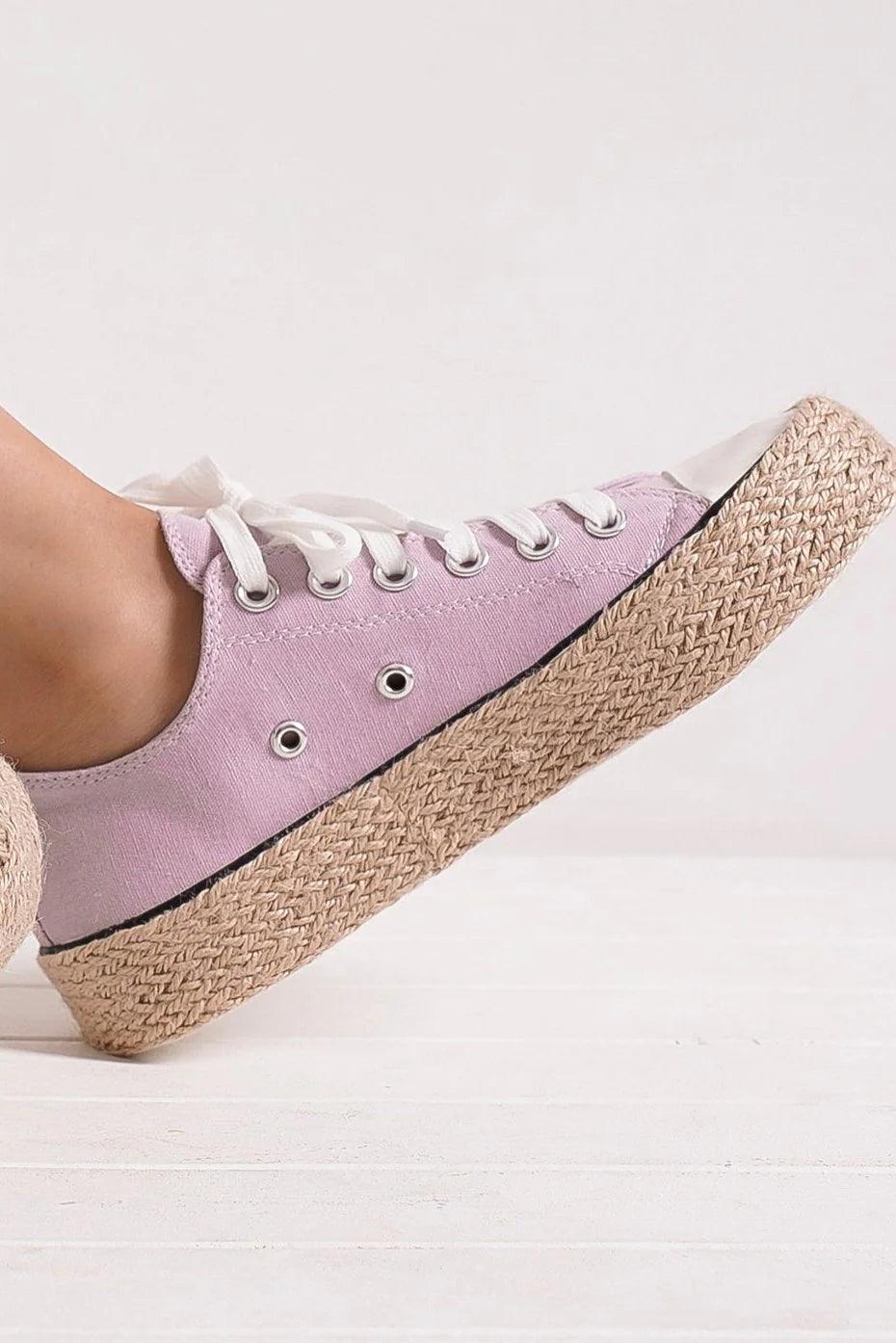Lilac 6.5 Lace Up Woven Espadrille Sole Sneakers | Sneakers Daverri Fashions