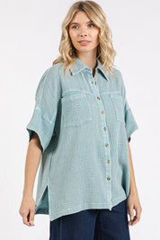 Mittoshop Mineral Wash Gauze Oversized Short Sleeve Shirt | Daverri Fashions