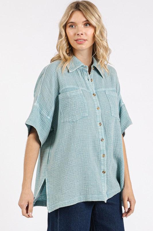 Mittoshop Mineral Wash Gauze Oversized Short Sleeve Shirt | Daverri Fashions