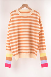 Cream Angel Wings Warm Spice Striped Round Neck Sweater | Sweaters Daverri Fashions