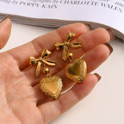 18K Gold-Plated Bow Heart Drop Locket Earrings | Earrings Daverri Fashions