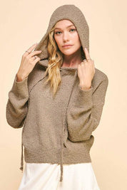 Davi & Dani Drop Shoulder Long Sleeve Hooded Sweater | Sweaters Daverri Fashions