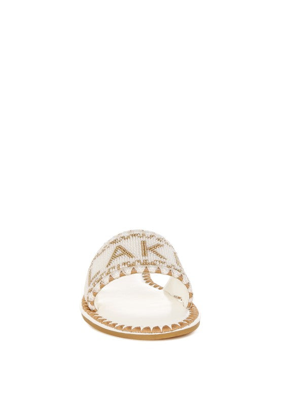Hot Hub Beaded Lake Como Flat Slip Ons | Slides Daverri Fashions