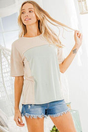 Heimish Contrast Round Neck Short Sleeve T-Shirt | T-Shirts Daverri Fashions