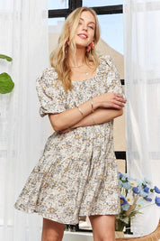 ADORA Floral Square Neck Puff Sleeve Dress | Daverri Fashions