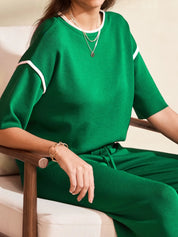 Contrast Trim T-Shirt and Drawstring Pants Set | Loungewear Sets Daverri Fashions