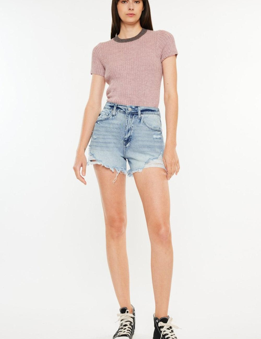 Medium 5 Kancan Distressed High Waist Denim Shorts with Pockets | Denim Shorts Daverri Fashions