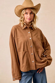 BiBi Corduroy Relaxed Fit Shacket with Back Pleat | Shackets Daverri Fashions