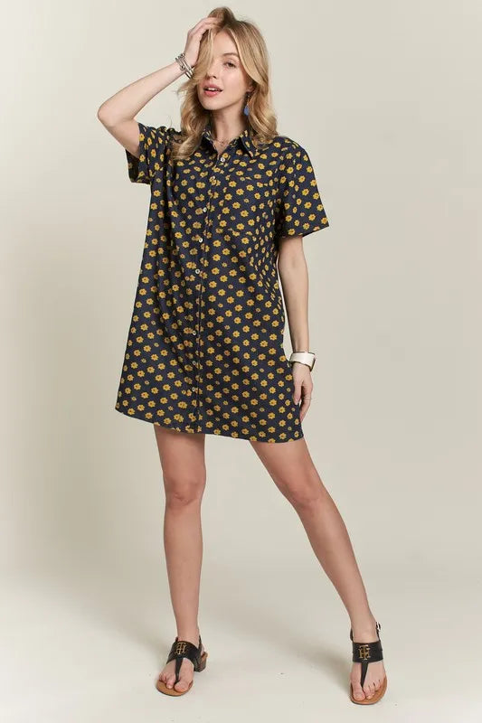 ADORA Floral Button-Up Mini Denim Dress | Mini Dresses Daverri Fashions
