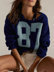 Number 87 Oversized Cable Knit Sweater | Sweaters Daverri Fashions