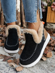 Black Furry Suede Round Toe Flat Boots | Boots Daverri Fashions