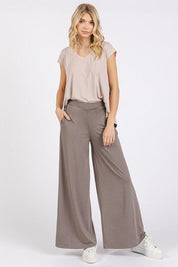 Smokey Taupe Mittoshop Yoga Air Stretch Elastic Waist Wide Leg Pants | Pants Daverri Fashions