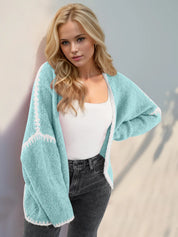 Pastel Blue Double Take Contrast Open Front Dropped Shoulder Cardigan | Cardigans Daverri Fashions