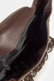 Fame Rivet Trim Suede Fringe Shoulder Bag | Handbags Daverri Fashions