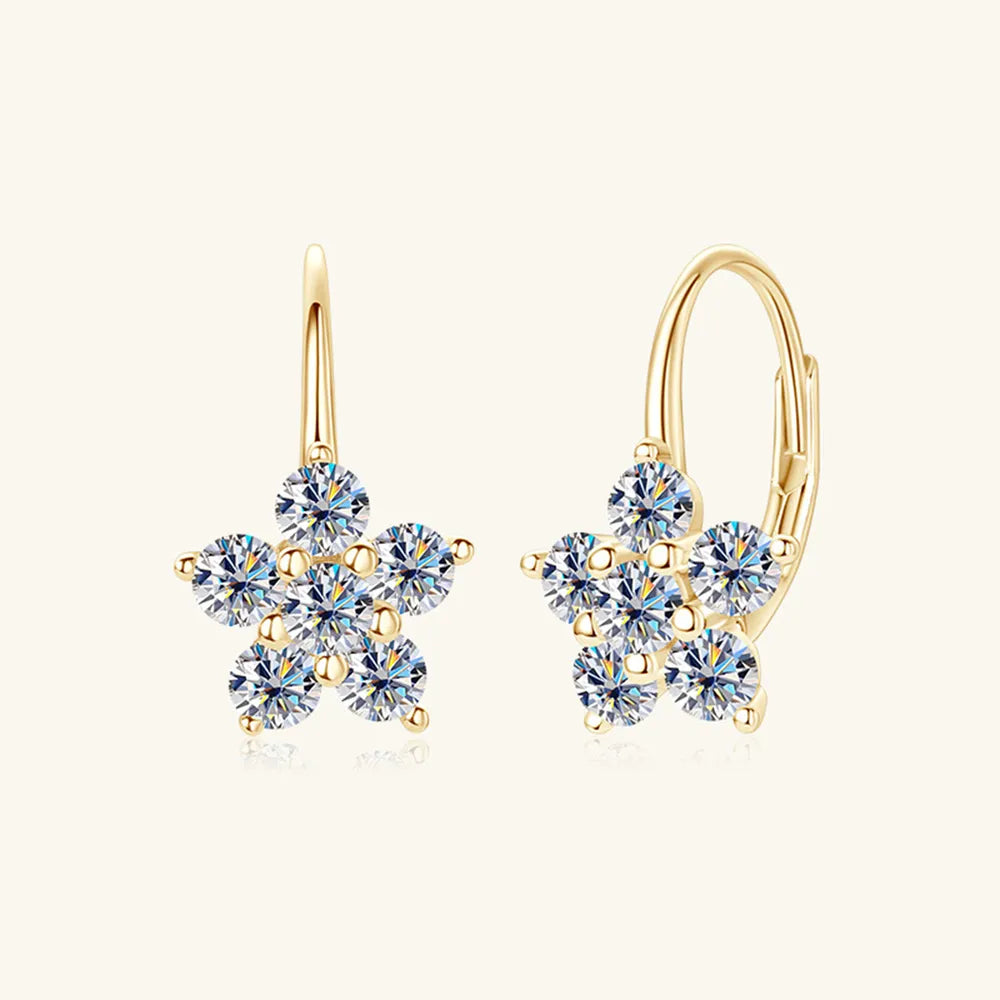 1.2 Carat 925 Sterling Silver Moissanite Flower Huggie Earrings | Sterling Silver Earrings Daverri Fashions