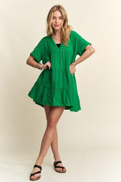 ADORA Tiered Notched Short Sleeve Dress | Daverri Fashions